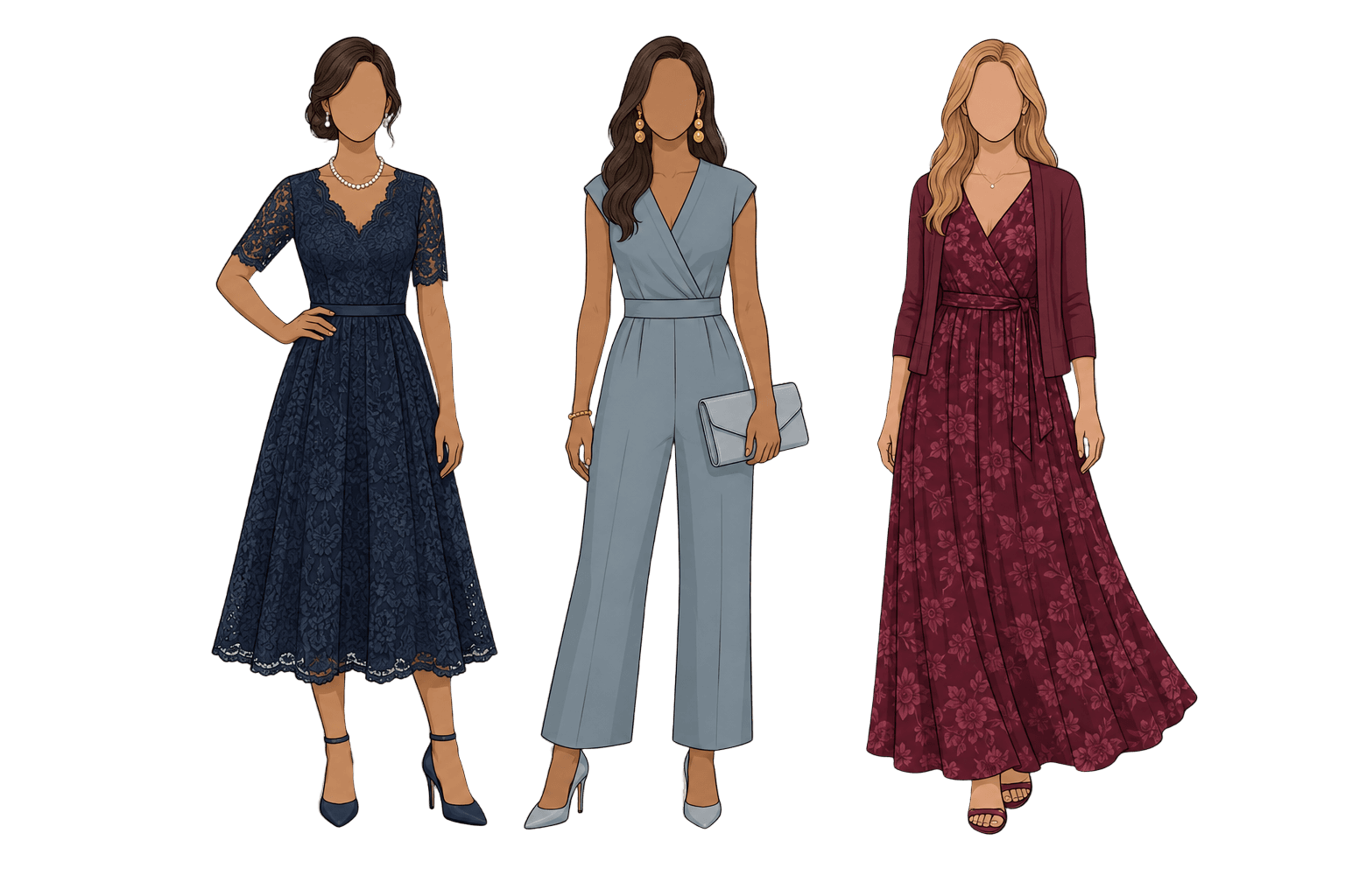 Women's visual attire guide in blue formalwear